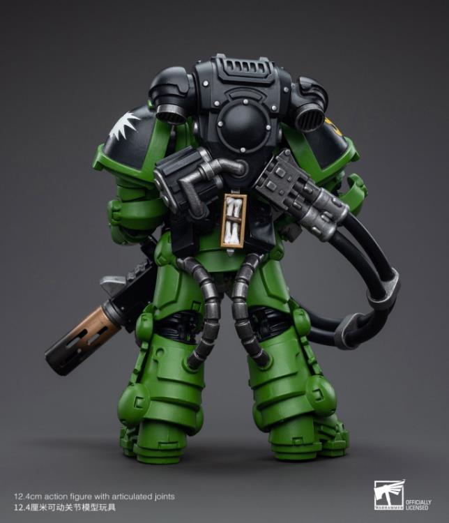 Hailing from a volcanic and unstable world, the Space Marine Chapter of the Salamanders take great care to avoid human casualties during their wars against Chaos. Deeply embedded in the Promeathan Cult, these warriors hone their skills to a lethal edge to protect Humanity. Each figure typically includes interchangeable hands and weapon accessories and stands between 4" and 6" tall. Wielding a deadly flamethrower, Brother T'Kren has a grim satisfaction of leaving purifying flames in his wake.