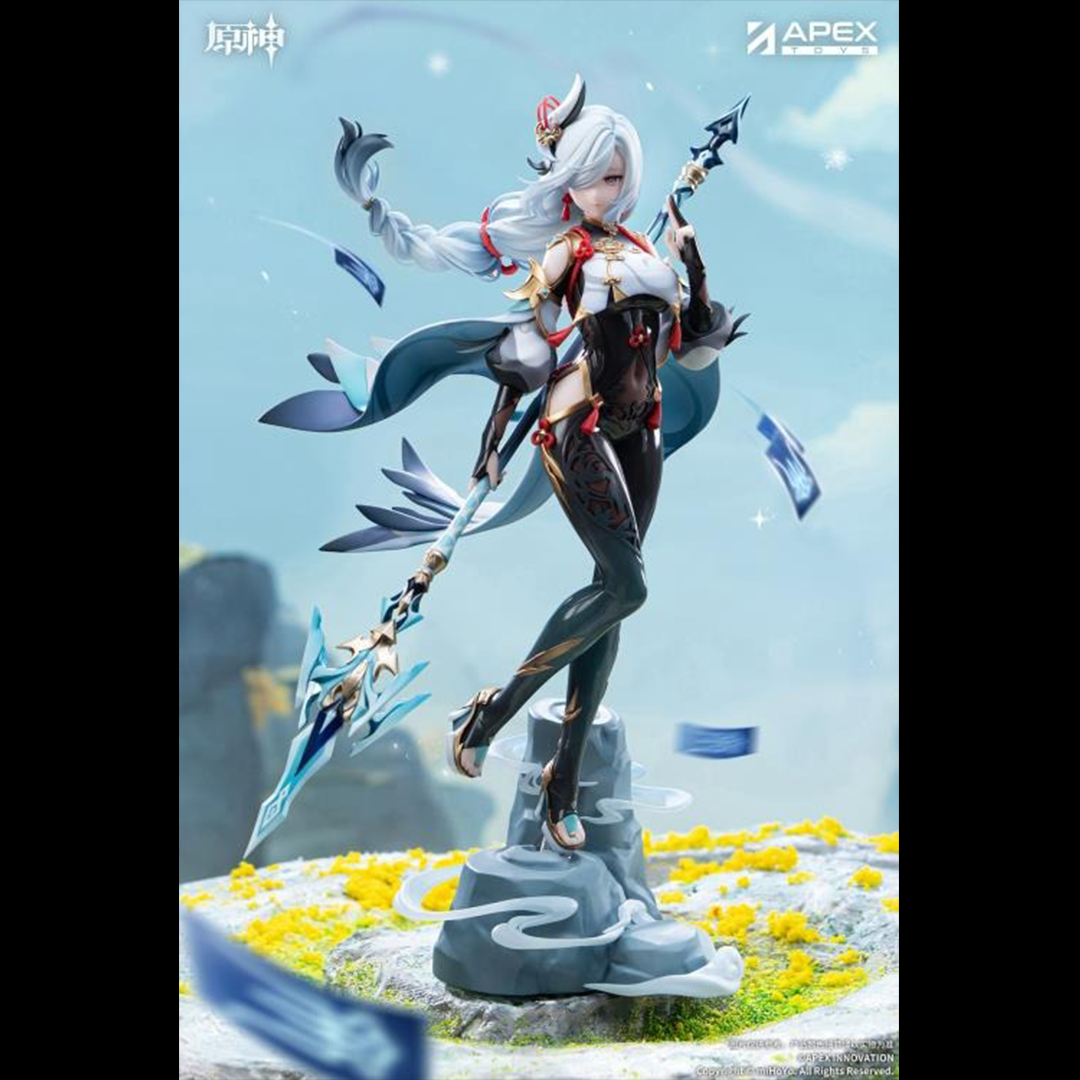 From the popular Genshin Impact video game comes the Shenhe (Lonesome Transcendance Ver.) 1/7 scale figure by Apex Toys! Shenhe is displayed in her memorable outfit from the game while standing on a rock base as she holds her signature weapon Calamity Queller in an iconic pose. This figure is just under 12 inches in height and is intricately detailed to capture the various elements of the character from the game in figure form!