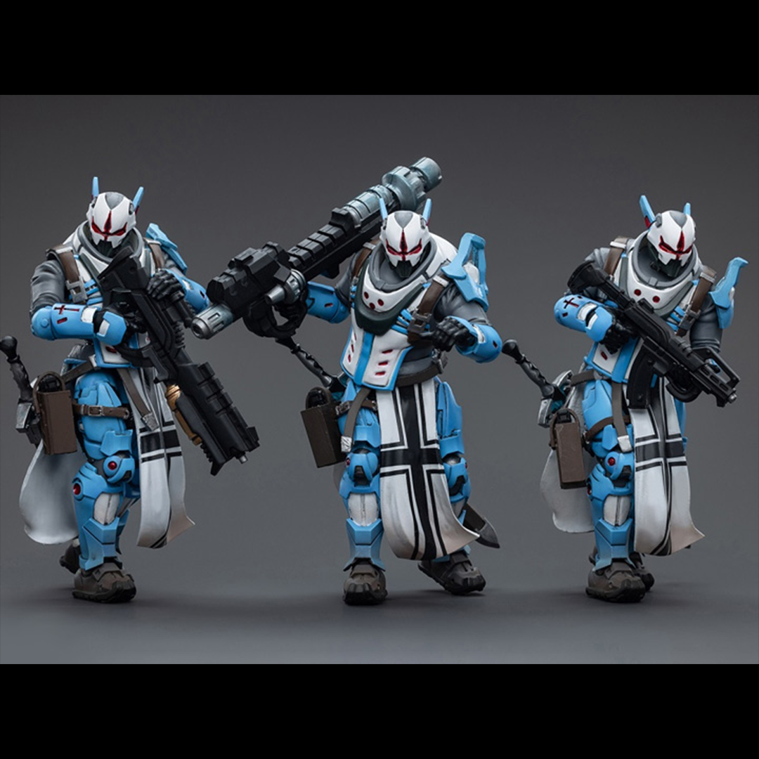 The Joy Toy Infinity Corvus Belli PanOceania Teutonic Knights set is perfect for collectors and fans of the Infinity universe, as well as those who appreciate high-quality action figures. With the impressive level of detail and articulation, these action figures are must-haves for any serious collector or fan.