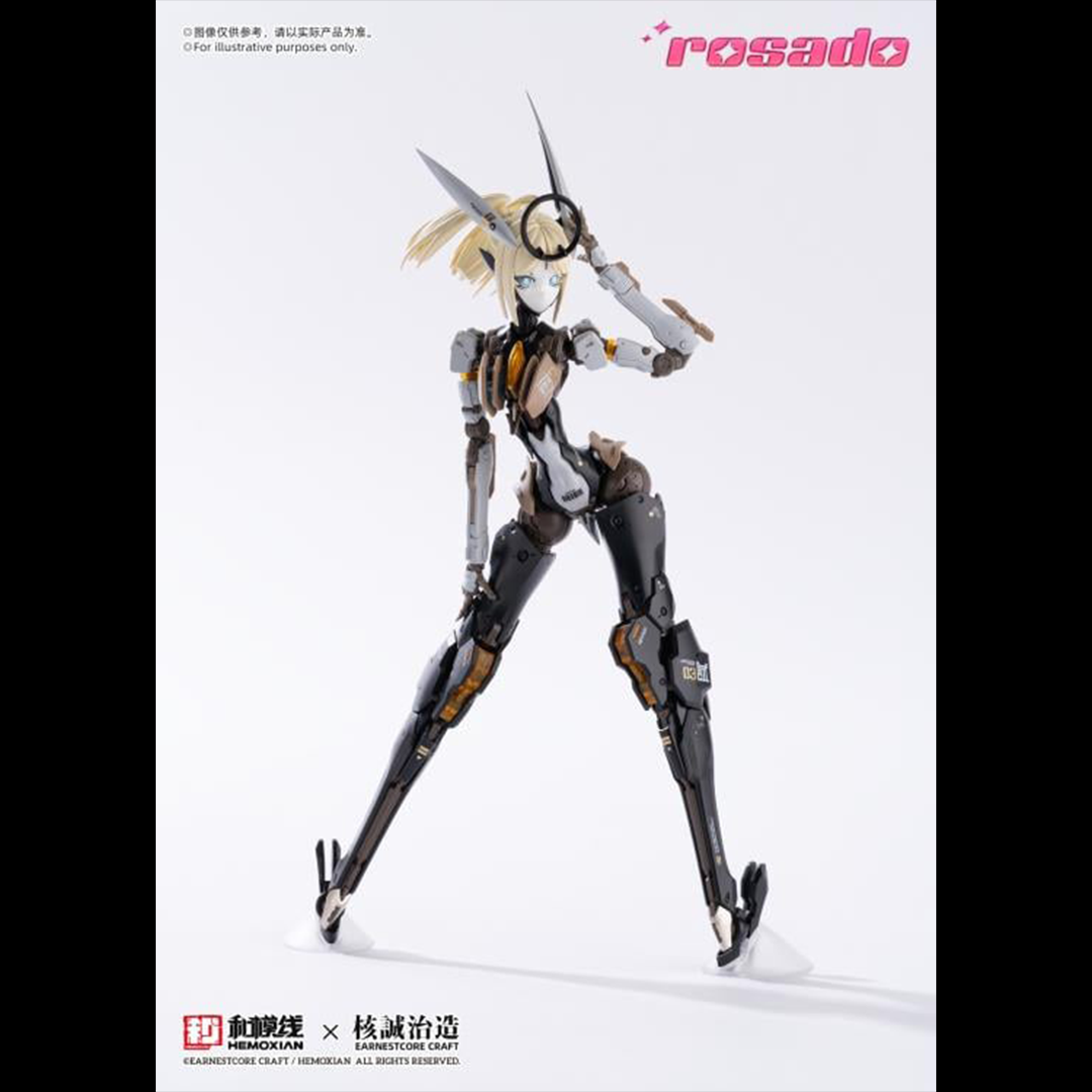 Earnestcore Craft presents the Rosado Project 1/10 scale action figure of Starflower Lilly MK3. The figure can be positioned in multiple orientations and comes with various accessories, including a lance and rifle.