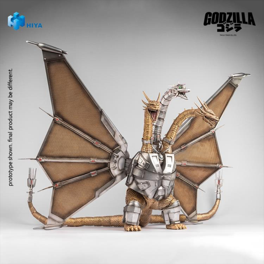 Mecha King Ghidorah from Godzilla vs. King Ghidorah (1991) joins Hiya Toys' EXQUISITE BASIC Series!
The story follows after the initial confrontation between Godzilla and King Ghidorah, Emi Kano from the future utilizes advanced 23rd-century technology to combat Godzilla. She salvages the remains of King Ghidorah beneath the sea and modifies into Mecha King Ghidorah—a formidable cyborg of biology and cutting-edge machinery. This mechanical titan makes its dramatic debut in the climactic final battle in Shi