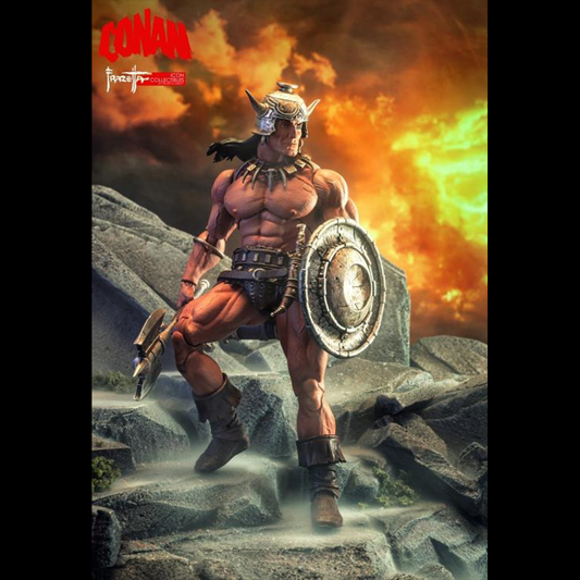 Born of battle and forged in steel—Conan rises! The first official Conan The Barbarian® figure from ICON Collectibles™ has arrived.
Featuring premium articulation and lifelike sculpting, this collectible brings Frank Frazetta’s iconic vision of Robert E. Howard’s warrior to life. The Cimmerian is armed with two swappable portrait heads, multiple handsets, and a fearsome arsenal of weapons.