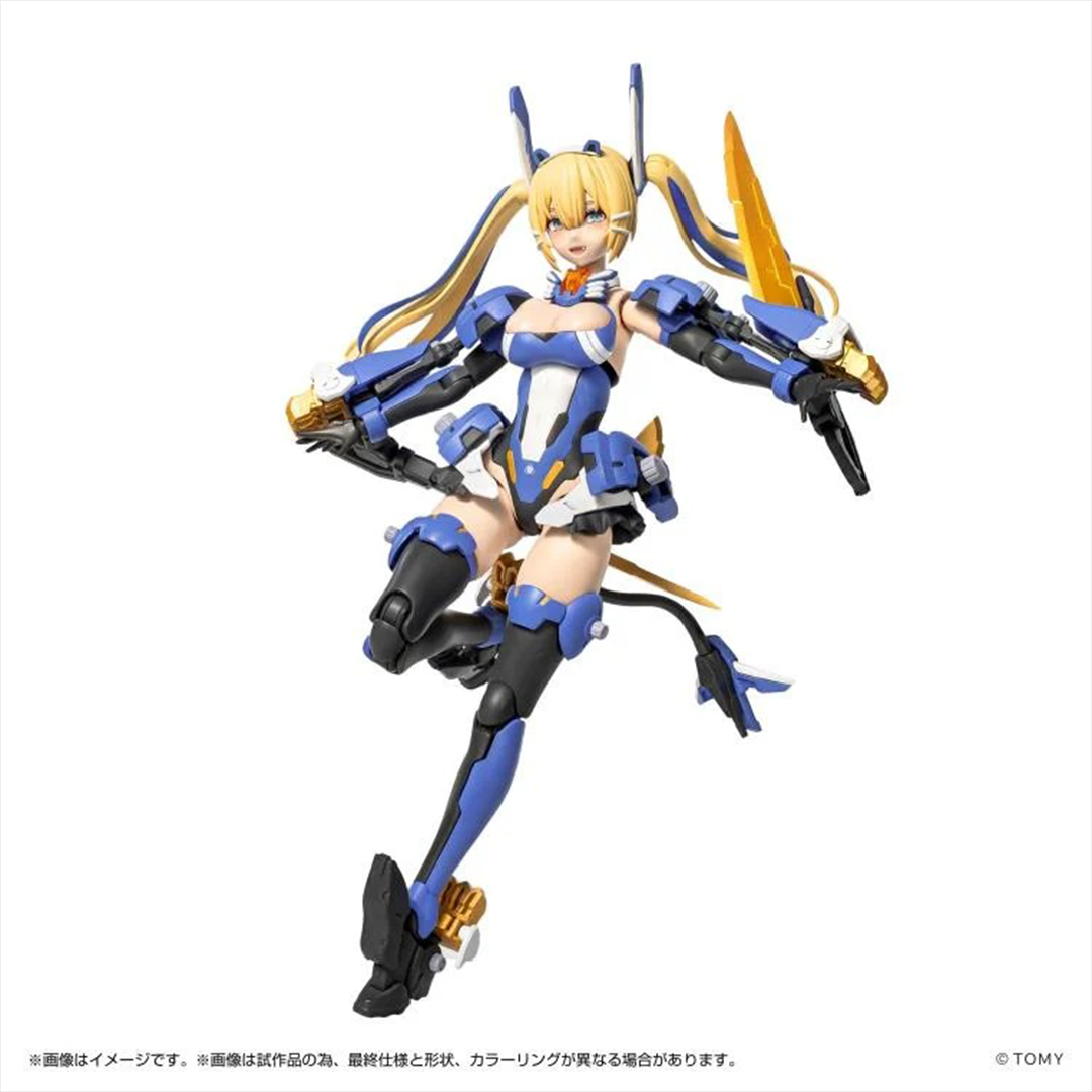 A collaborative project with Kotobukiya Co., Ltd., the pioneer of the current cute girl plastic model market! The team responsible for the prototype design of Kotobukiya's beautiful girl plastic models and HMM Zoids is in charge.
Each part's mechanisms and connections adhere to the latest specifications of “Frame Arms Girl.” The size is also the same (1/10 scale) and compatible for mixing and matching!