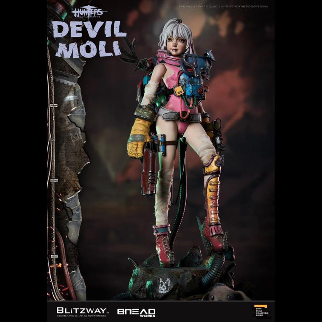 'BLITZWAY is thrilled to share the official launch of the 5th character of BHEADworks’ original figures, ‘Devil Moli’ from ‘HUNTERS: Day After WWIII.’ BHEADworks (Artist Yeon-gyun, Jung) has been loved for its original character design based on the dystopian worldview. The fifth heroine, Devil Moli, is a combat girl who decorates her cute visual like a scary gatekeeper and sensibly notices when an enemy approaches and sends a cue sign with a whistle.