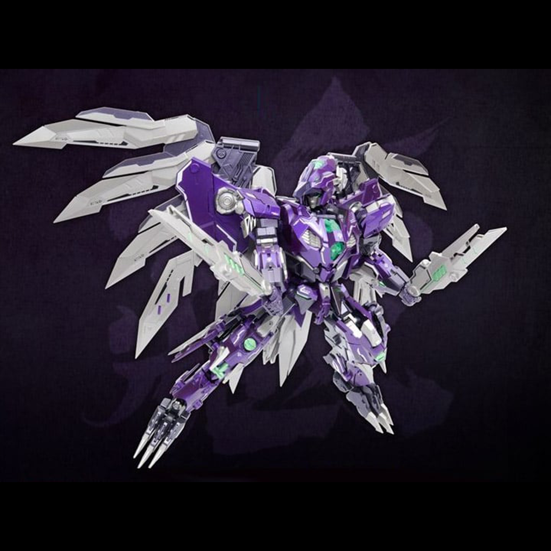 Next up in Cang-Toys' converting figure series is CT-Chiyou-03X X-Firmament! X-Firmament converts from a robot to bird of prey. The X-Firmament figure features a metallic purple and green color scheme, which is a contrast to the original Firmament figure.