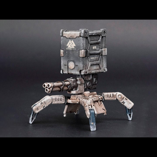 For the most part, the design of the Viking Flea DF3v has remained consistent with other Flea types - it’s scuttling drone legs already being well adapted to the snowy territory of the Tritans. However, the 55th Viking Shield Team were frustrated by its apparent lack of firepower against the rugged mountain marauders, so now the Viking Flea carries both a Gatling Gun as well as a Flamethrower which can be easily interchanged. Handily, the Flea also carries a Anti-Corrosion Transportation Rack for attaching