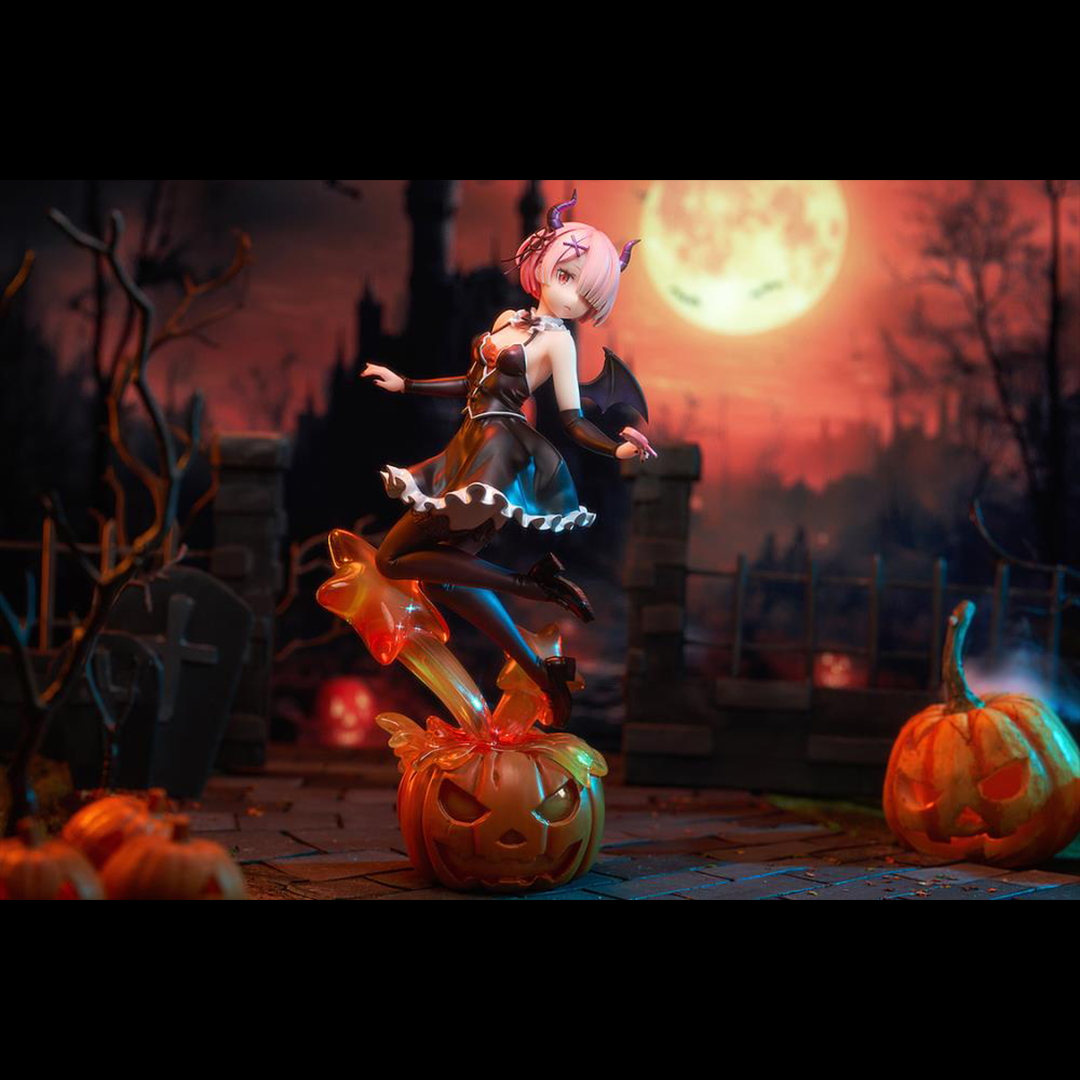 From the third season of "Re:ZERO -Starting Life in Another World-", which began airing in October 2024, come new beautiful wizard-themed figures of Rem and Ram. 
Ram is clad in an adorable wizard-style outfit that would probably allow her to be let off the hook even after playing mischievous tricks. The texture of her form-fitting costume beautifully and elegantly accentuates her physique, and the accessories, such as the arm covers and shoes, have been crafted with precise detail. Even the jack-o'-lanter