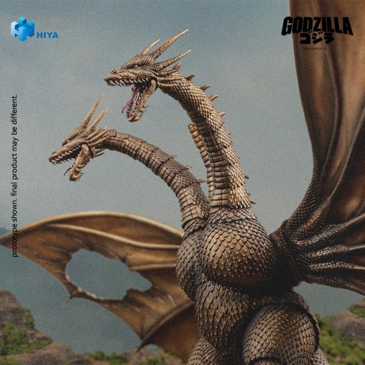 From Godzilla vs. King Ghidorah (1991), the iconic King Ghidorah soars into the Hiya Toys EXQUISITE BASIC Series in his battle-damaged form! This detailed figure captures King Ghidorah in his post-battle state, faithfully recreating the scorched and torn appearance from his intense clash with Godzilla. The figure features a charred, scorched-brown color scheme with realistic sculpting and film-accurate detail! Standing an imposing 13" tall with an impressive 18.5" wingspan