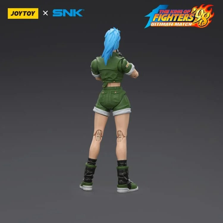 A new fighter is approaching! From the legendary fighting game The King of Fighters '98: Ultimate Match comes the next challenger in 1/18 scale: Leona Heidern! Dressed in her traditional soldier green outfit, Leona comes with a large variety of accessories including energy effects when executing her special moves. Recreated with outstanding detail lifted directly from the game, you'll be able to re-enact your favorite brawls or envision your own high stakes fights in style! Don't miss out on growing your KO