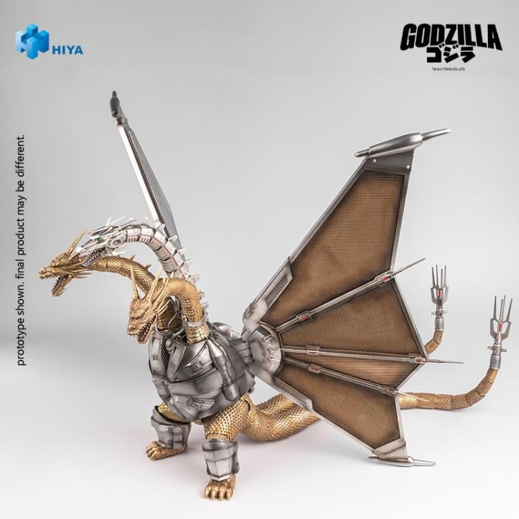 Mecha King Ghidorah from Godzilla vs. King Ghidorah (1991) joins Hiya Toys' EXQUISITE BASIC Series!
The story follows after the initial confrontation between Godzilla and King Ghidorah, Emi Kano from the future utilizes advanced 23rd-century technology to combat Godzilla. She salvages the remains of King Ghidorah beneath the sea and modifies into Mecha King Ghidorah—a formidable cyborg of biology and cutting-edge machinery. This mechanical titan makes its dramatic debut in the climactic final battle in Shi