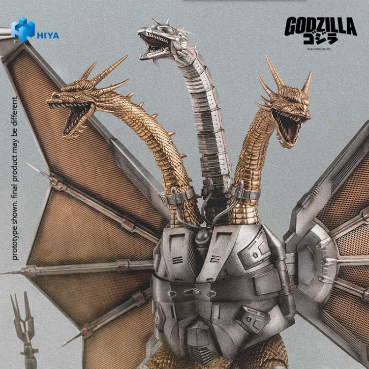 Mecha King Ghidorah from Godzilla vs. King Ghidorah (1991) joins Hiya Toys' EXQUISITE BASIC Series!
The story follows after the initial confrontation between Godzilla and King Ghidorah, Emi Kano from the future utilizes advanced 23rd-century technology to combat Godzilla. She salvages the remains of King Ghidorah beneath the sea and modifies into Mecha King Ghidorah—a formidable cyborg of biology and cutting-edge machinery. This mechanical titan makes its dramatic debut in the climactic final battle in Shi