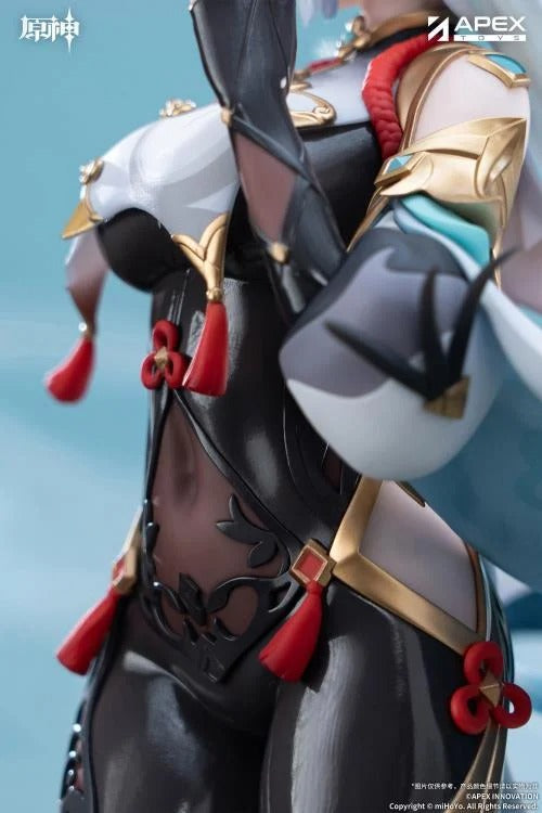 From the popular Genshin Impact video game comes the Shenhe (Lonesome Transcendance Ver.) 1/7 scale figure by Apex Toys! Shenhe is displayed in her memorable outfit from the game while standing on a rock base as she holds her signature weapon Calamity Queller in an iconic pose. This figure is just under 12 inches in height and is intricately detailed to capture the various elements of the character from the game in figure form!