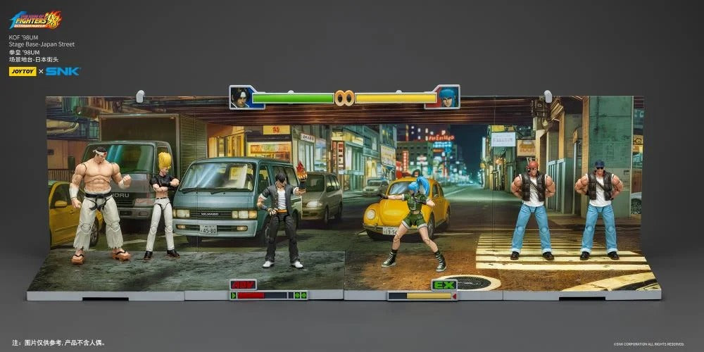 A new fighter is approaching! From the legendary fighting game The King of Fighters '98: Ultimate Match comes a new way to display your favorite heroes and villains duking it out for prizes and glory: the Japan Stage! A diorama base that showcases a busy night street in the middle of a Japanese city, this stage features impressive detailing lifted directly from the game! Get ready for the next round when you order your diorama base today!