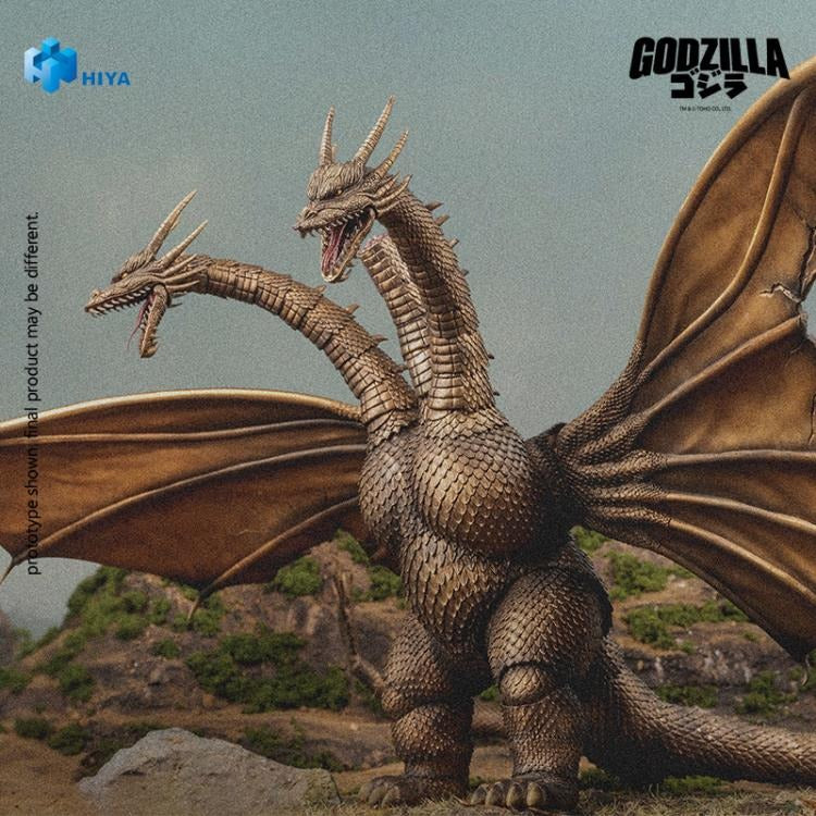 From Godzilla vs. King Ghidorah (1991), the iconic King Ghidorah soars into the Hiya Toys EXQUISITE BASIC Series in his battle-damaged form! This detailed figure captures King Ghidorah in his post-battle state, faithfully recreating the scorched and torn appearance from his intense clash with Godzilla. The figure features a charred, scorched-brown color scheme with realistic sculpting and film-accurate detail! Standing an imposing 13" tall with an impressive 18.5" wingspan