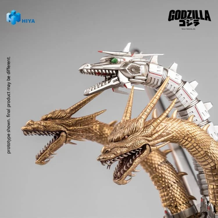 Mecha King Ghidorah from Godzilla vs. King Ghidorah (1991) joins Hiya Toys' EXQUISITE BASIC Series!
The story follows after the initial confrontation between Godzilla and King Ghidorah, Emi Kano from the future utilizes advanced 23rd-century technology to combat Godzilla. She salvages the remains of King Ghidorah beneath the sea and modifies into Mecha King Ghidorah—a formidable cyborg of biology and cutting-edge machinery. This mechanical titan makes its dramatic debut in the climactic final battle in Shi