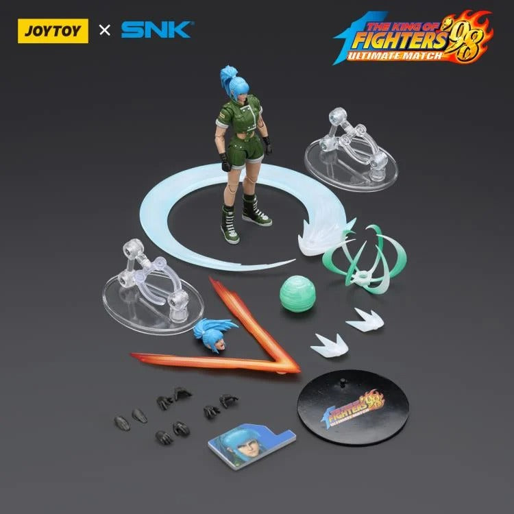 A new fighter is approaching! From the legendary fighting game The King of Fighters '98: Ultimate Match comes the next challenger in 1/18 scale: Leona Heidern! Dressed in her traditional soldier green outfit, Leona comes with a large variety of accessories including energy effects when executing her special moves. Recreated with outstanding detail lifted directly from the game, you'll be able to re-enact your favorite brawls or envision your own high stakes fights in style! Don't miss out on growing your KO