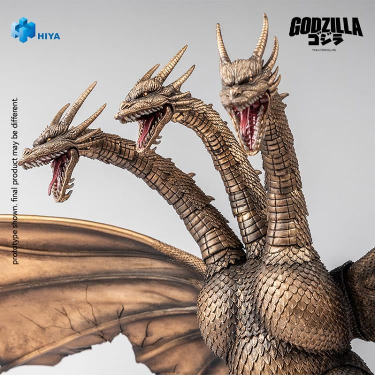 From Godzilla vs. King Ghidorah (1991), the iconic King Ghidorah soars into the Hiya Toys EXQUISITE BASIC Series in his battle-damaged form! This detailed figure captures King Ghidorah in his post-battle state, faithfully recreating the scorched and torn appearance from his intense clash with Godzilla. The figure features a charred, scorched-brown color scheme with realistic sculpting and film-accurate detail! Standing an imposing 13" tall with an impressive 18.5" wingspan