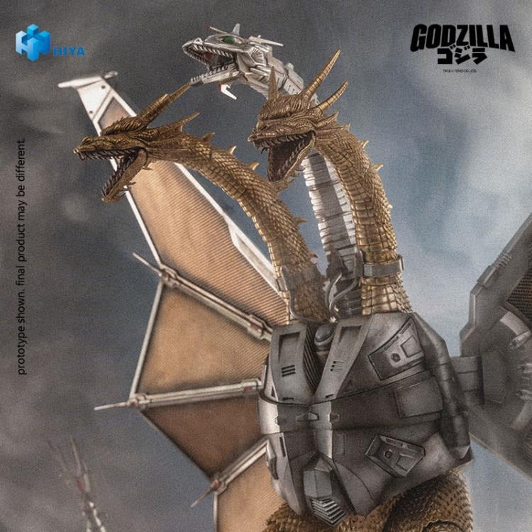 Mecha King Ghidorah from Godzilla vs. King Ghidorah (1991) joins Hiya Toys' EXQUISITE BASIC Series!
The story follows after the initial confrontation between Godzilla and King Ghidorah, Emi Kano from the future utilizes advanced 23rd-century technology to combat Godzilla. She salvages the remains of King Ghidorah beneath the sea and modifies into Mecha King Ghidorah—a formidable cyborg of biology and cutting-edge machinery. This mechanical titan makes its dramatic debut in the climactic final battle in Shi