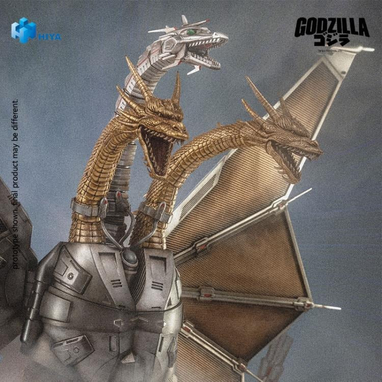 Mecha King Ghidorah from Godzilla vs. King Ghidorah (1991) joins Hiya Toys' EXQUISITE BASIC Series!
The story follows after the initial confrontation between Godzilla and King Ghidorah, Emi Kano from the future utilizes advanced 23rd-century technology to combat Godzilla. She salvages the remains of King Ghidorah beneath the sea and modifies into Mecha King Ghidorah—a formidable cyborg of biology and cutting-edge machinery. This mechanical titan makes its dramatic debut in the climactic final battle in Shi