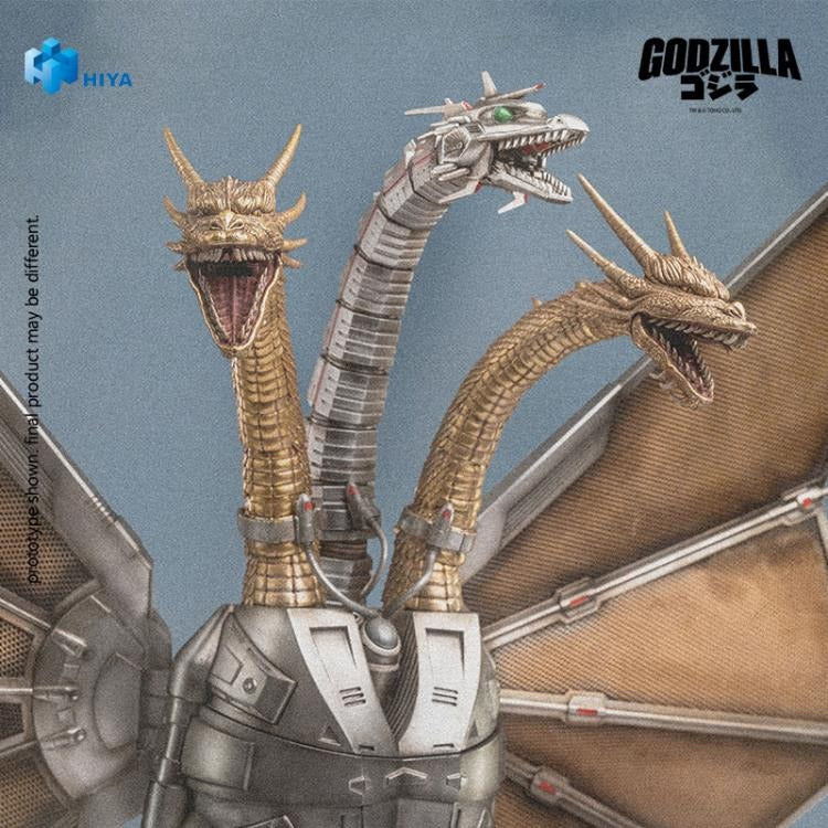 Mecha King Ghidorah from Godzilla vs. King Ghidorah (1991) joins Hiya Toys' EXQUISITE BASIC Series!
The story follows after the initial confrontation between Godzilla and King Ghidorah, Emi Kano from the future utilizes advanced 23rd-century technology to combat Godzilla. She salvages the remains of King Ghidorah beneath the sea and modifies into Mecha King Ghidorah—a formidable cyborg of biology and cutting-edge machinery. This mechanical titan makes its dramatic debut in the climactic final battle in Shi