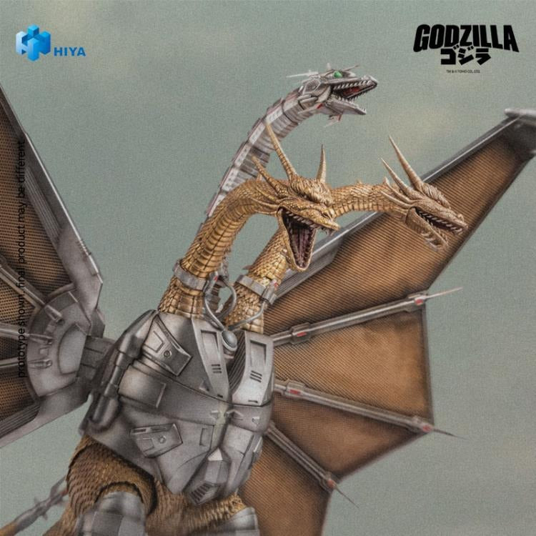 Mecha King Ghidorah from Godzilla vs. King Ghidorah (1991) joins Hiya Toys' EXQUISITE BASIC Series!
The story follows after the initial confrontation between Godzilla and King Ghidorah, Emi Kano from the future utilizes advanced 23rd-century technology to combat Godzilla. She salvages the remains of King Ghidorah beneath the sea and modifies into Mecha King Ghidorah—a formidable cyborg of biology and cutting-edge machinery. This mechanical titan makes its dramatic debut in the climactic final battle in Shi