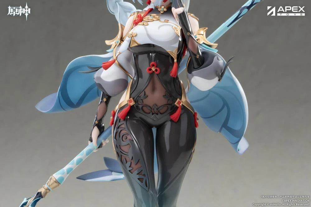 From the popular Genshin Impact video game comes the Shenhe (Lonesome Transcendance Ver.) 1/7 scale figure by Apex Toys! Shenhe is displayed in her memorable outfit from the game while standing on a rock base as she holds her signature weapon Calamity Queller in an iconic pose. This figure is just under 12 inches in height and is intricately detailed to capture the various elements of the character from the game in figure form!