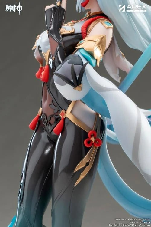 From the popular Genshin Impact video game comes the Shenhe (Lonesome Transcendance Ver.) 1/7 scale figure by Apex Toys! Shenhe is displayed in her memorable outfit from the game while standing on a rock base as she holds her signature weapon Calamity Queller in an iconic pose. This figure is just under 12 inches in height and is intricately detailed to capture the various elements of the character from the game in figure form!