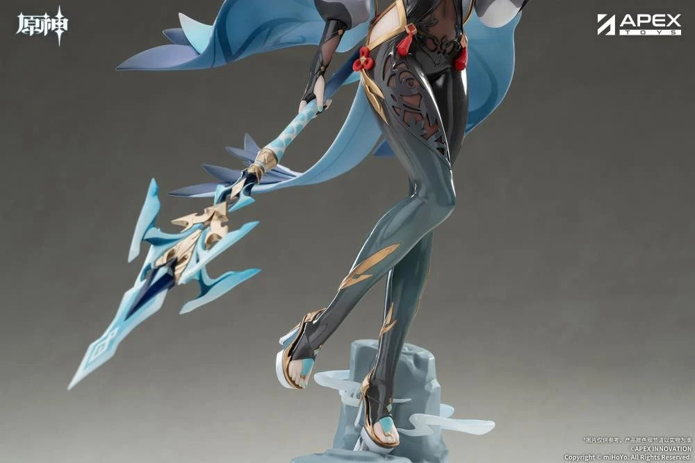 From the popular Genshin Impact video game comes the Shenhe (Lonesome Transcendance Ver.) 1/7 scale figure by Apex Toys! Shenhe is displayed in her memorable outfit from the game while standing on a rock base as she holds her signature weapon Calamity Queller in an iconic pose. This figure is just under 12 inches in height and is intricately detailed to capture the various elements of the character from the game in figure form!
