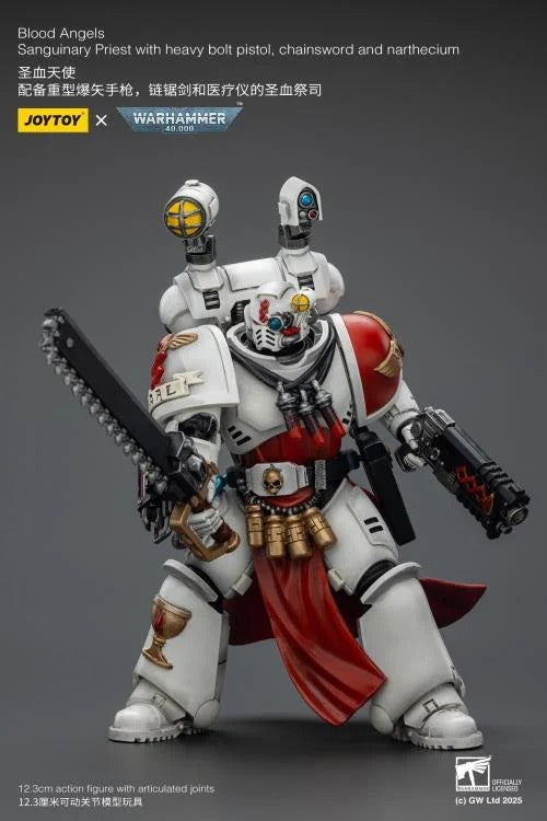 Bring valor and healing to the front lines with the JoyToy Warhammer 40k Blood Angels Sanguinary Priest. Equipped with a Heavy Bolt Pistol, Chainsword, and signature Narthecium, this 1/18 scale figure blends battlefield ferocity with the noble duty of preserving the Chapter’s legacy. A must-have for Blood Angels collectors and fans of the Imperium.