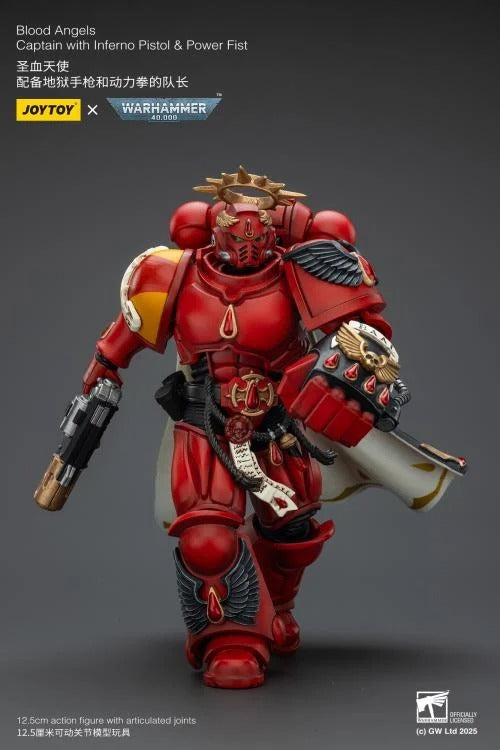 Lead your Blood Angels to glory with this highly detailed 1/18 scale action figure of the Captain, armed with a blazing Inferno Pistol and a crushing Power Fist. Crafted by JoyToy in collaboration with Games Workshop, this figure captures the fierce nobility and battle-ready stance of the Blood Angels Chapter. Perfect for display or dynamic posing on the battlefield!