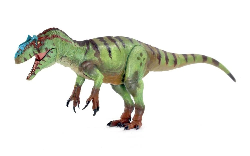 One of Creative Beast Studio’s biggest claims to fame is their Beasts of the Mesozoic figure collection. The Mesozoic Era comprises the Triassic, Jurassic, and Cretaceous periods of geological time, and the creature figures featured in the series include dinosaurs that lived during that time.
Figure measures 10 inches (25.4cm) long and features 22 points of articulation, 3 sets of interchangeable feet, posing wire in the tail end, and an adjustable clear plastic display base with rubber pad.