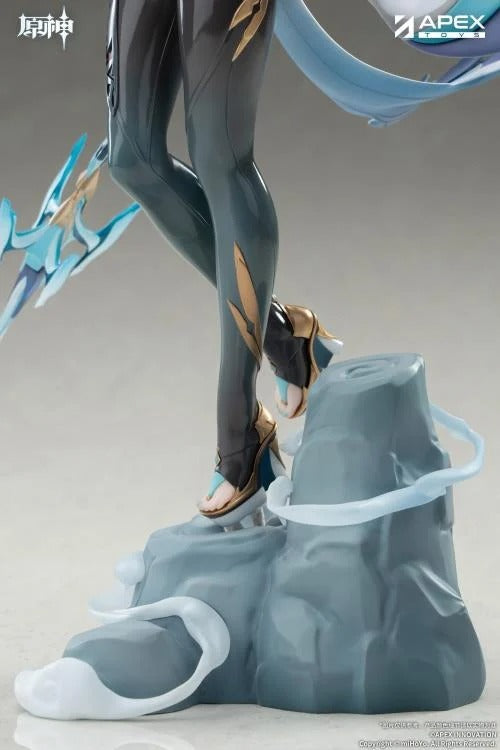 From the popular Genshin Impact video game comes the Shenhe (Lonesome Transcendance Ver.) 1/7 scale figure by Apex Toys! Shenhe is displayed in her memorable outfit from the game while standing on a rock base as she holds her signature weapon Calamity Queller in an iconic pose. This figure is just under 12 inches in height and is intricately detailed to capture the various elements of the character from the game in figure form!