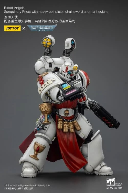 Bring valor and healing to the front lines with the JoyToy Warhammer 40k Blood Angels Sanguinary Priest. Equipped with a Heavy Bolt Pistol, Chainsword, and signature Narthecium, this 1/18 scale figure blends battlefield ferocity with the noble duty of preserving the Chapter’s legacy. A must-have for Blood Angels collectors and fans of the Imperium.