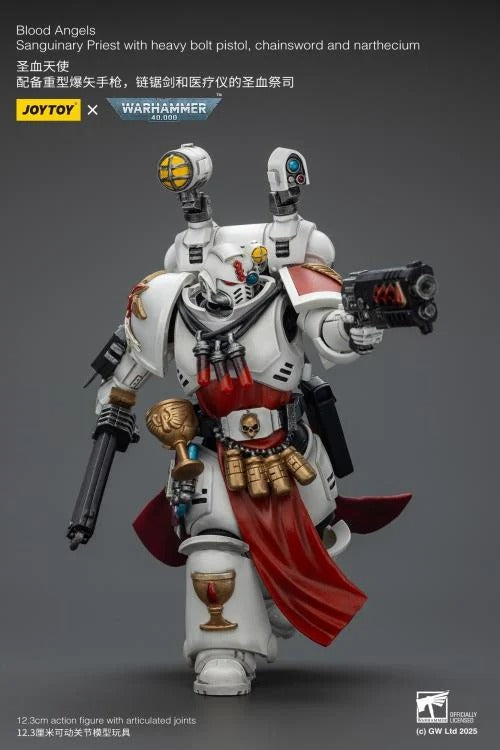 Bring valor and healing to the front lines with the JoyToy Warhammer 40k Blood Angels Sanguinary Priest. Equipped with a Heavy Bolt Pistol, Chainsword, and signature Narthecium, this 1/18 scale figure blends battlefield ferocity with the noble duty of preserving the Chapter’s legacy. A must-have for Blood Angels collectors and fans of the Imperium.