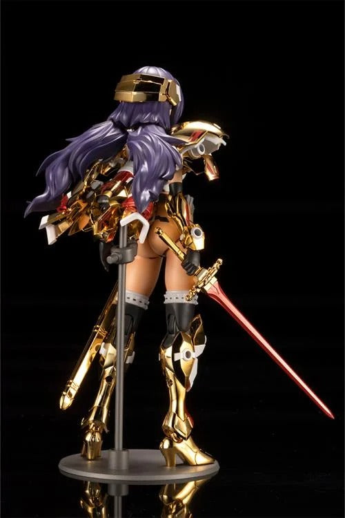 Introducing the latest addition to the Frame Arms Girl series, the golden knight DURGA GOLD RITTER! Frame Arms Girl Durga I is a re-imagining of ToMo's mecha design transformed into an original female character based on an illustration by E-ji Komatsu. A new version of Durga I known as Durga Gold Ritter is here with luxurious gold-plated armor and additional parts.