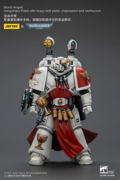 Bring valor and healing to the front lines with the JoyToy Warhammer 40k Blood Angels Sanguinary Priest. Equipped with a Heavy Bolt Pistol, Chainsword, and signature Narthecium, this 1/18 scale figure blends battlefield ferocity with the noble duty of preserving the Chapter’s legacy. A must-have for Blood Angels collectors and fans of the Imperium.