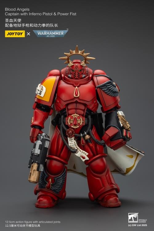 Lead your Blood Angels to glory with this highly detailed 1/18 scale action figure of the Captain, armed with a blazing Inferno Pistol and a crushing Power Fist. Crafted by JoyToy in collaboration with Games Workshop, this figure captures the fierce nobility and battle-ready stance of the Blood Angels Chapter. Perfect for display or dynamic posing on the battlefield!