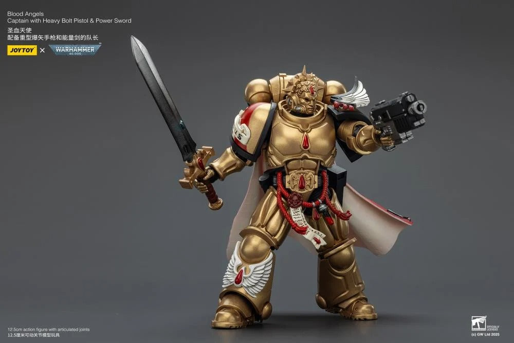 Lead the charge with the JoyToy Warhammer 40k Blood Angels Captain, armed with a Heavy Bolt Pistol and a gleaming Power Sword. This 1/18 scale figure captures the valor, discipline, and striking detail of the Blood Angels Chapter, perfect for collectors and fans of the Imperium’s finest.