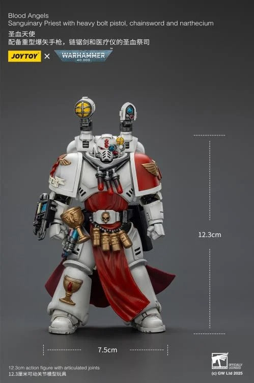 Bring valor and healing to the front lines with the JoyToy Warhammer 40k Blood Angels Sanguinary Priest. Equipped with a Heavy Bolt Pistol, Chainsword, and signature Narthecium, this 1/18 scale figure blends battlefield ferocity with the noble duty of preserving the Chapter’s legacy. A must-have for Blood Angels collectors and fans of the Imperium.