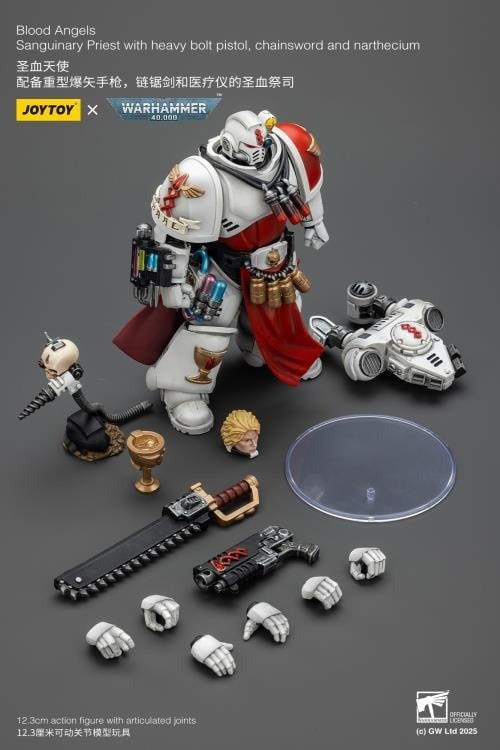 Bring valor and healing to the front lines with the JoyToy Warhammer 40k Blood Angels Sanguinary Priest. Equipped with a Heavy Bolt Pistol, Chainsword, and signature Narthecium, this 1/18 scale figure blends battlefield ferocity with the noble duty of preserving the Chapter’s legacy. A must-have for Blood Angels collectors and fans of the Imperium.