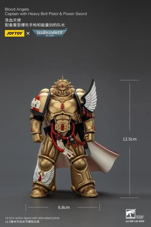 Lead the charge with the JoyToy Warhammer 40k Blood Angels Captain, armed with a Heavy Bolt Pistol and a gleaming Power Sword. This 1/18 scale figure captures the valor, discipline, and striking detail of the Blood Angels Chapter, perfect for collectors and fans of the Imperium’s finest.