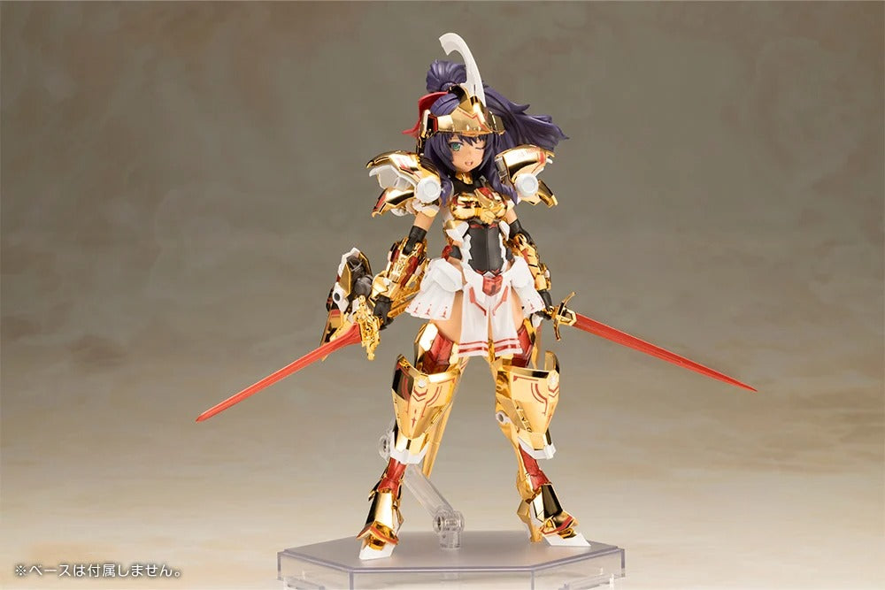Introducing the latest addition to the Frame Arms Girl series, the golden knight DURGA GOLD RITTER! Frame Arms Girl Durga I is a re-imagining of ToMo's mecha design transformed into an original female character based on an illustration by E-ji Komatsu. A new version of Durga I known as Durga Gold Ritter is here with luxurious gold-plated armor and additional parts.