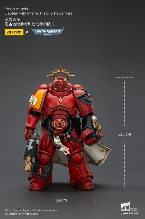 Lead your Blood Angels to glory with this highly detailed 1/18 scale action figure of the Captain, armed with a blazing Inferno Pistol and a crushing Power Fist. Crafted by JoyToy in collaboration with Games Workshop, this figure captures the fierce nobility and battle-ready stance of the Blood Angels Chapter. Perfect for display or dynamic posing on the battlefield!