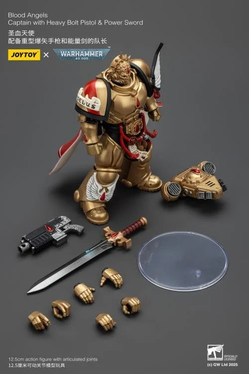 Lead the charge with the JoyToy Warhammer 40k Blood Angels Captain, armed with a Heavy Bolt Pistol and a gleaming Power Sword. This 1/18 scale figure captures the valor, discipline, and striking detail of the Blood Angels Chapter, perfect for collectors and fans of the Imperium’s finest.