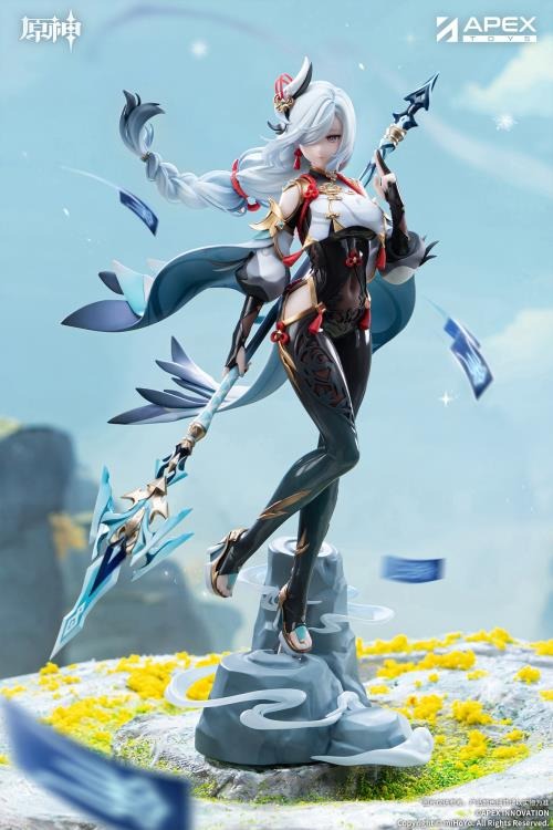 From the popular Genshin Impact video game comes the Shenhe (Lonesome Transcendance Ver.) 1/7 scale figure by Apex Toys! Shenhe is displayed in her memorable outfit from the game while standing on a rock base as she holds her signature weapon Calamity Queller in an iconic pose. This figure is just under 12 inches in height and is intricately detailed to capture the various elements of the character from the game in figure form!