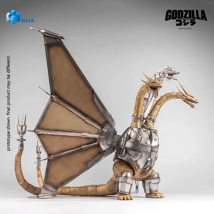 Mecha King Ghidorah from Godzilla vs. King Ghidorah (1991) joins Hiya Toys' EXQUISITE BASIC Series!
The story follows after the initial confrontation between Godzilla and King Ghidorah, Emi Kano from the future utilizes advanced 23rd-century technology to combat Godzilla. She salvages the remains of King Ghidorah beneath the sea and modifies into Mecha King Ghidorah—a formidable cyborg of biology and cutting-edge machinery. This mechanical titan makes its dramatic debut in the climactic final battle in Shi