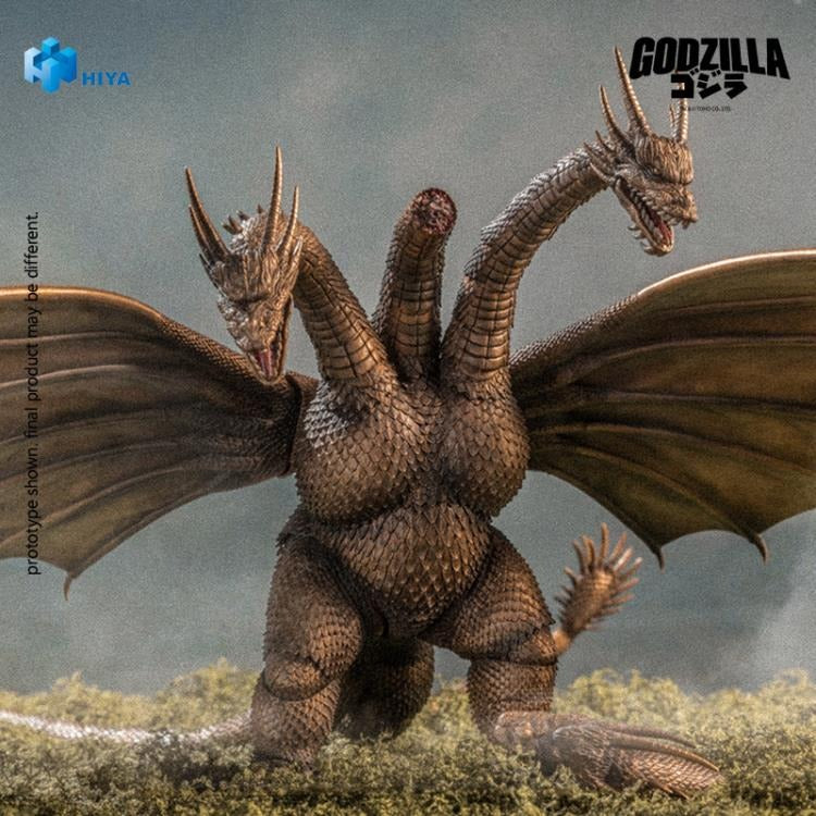 From Godzilla vs. King Ghidorah (1991), the iconic King Ghidorah soars into the Hiya Toys EXQUISITE BASIC Series in his battle-damaged form! This detailed figure captures King Ghidorah in his post-battle state, faithfully recreating the scorched and torn appearance from his intense clash with Godzilla. The figure features a charred, scorched-brown color scheme with realistic sculpting and film-accurate detail! Standing an imposing 13" tall with an impressive 18.5" wingspan