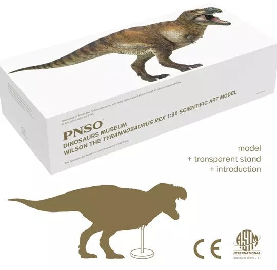 PNSO’s Dinosaurs Museum Wilson The Tyrannosaurus Rex 009 is a 1:35 Scale Scientific Art Model from Yiniao Sci-Art. Made from solid PVC. Sci-Art reconstruction based on Tyrannosaurus rex fossil AMNH5027