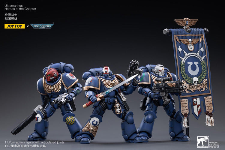 The most elite of the Space Marine Chapters in the Imperium of Man, Joy Toy brings the Ultramarines from Warhammer 40k to life with this new series of 1/18 scale figures. Each JoyToy figure includes interchangeable hands and weapon accessories and stands between 4″ and 6″ tall.