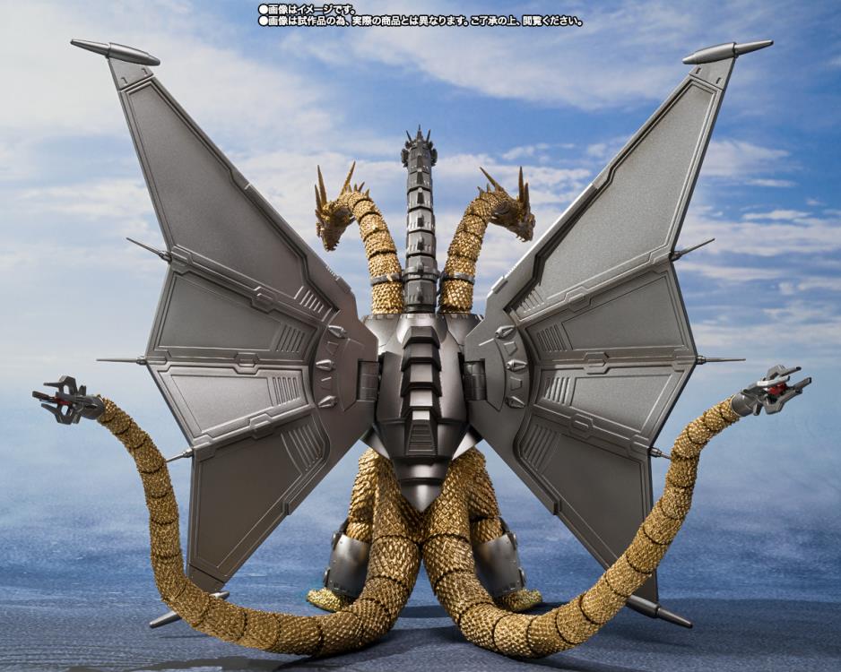 Mecha King Ghidorah die-cast action figure. S.H.MonsterArts/ Bandai Spirits/ Tamashii Nations. Giant Monster/ Dinosuars/ Kaiju/ Godzilla vs King Ghidorah series.
